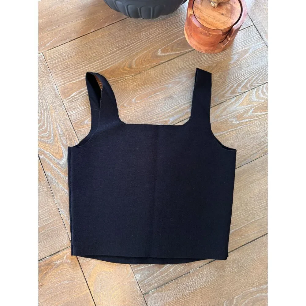 ALC‎ Square Neck Ribbed Knit Tank Top Womens Black Size M (T1)